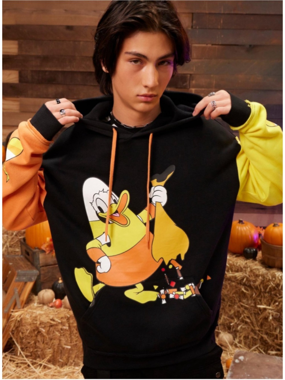 NWT Our Universe Disney Halloween Donald Duck Candy Corn Hoodie (Lg)